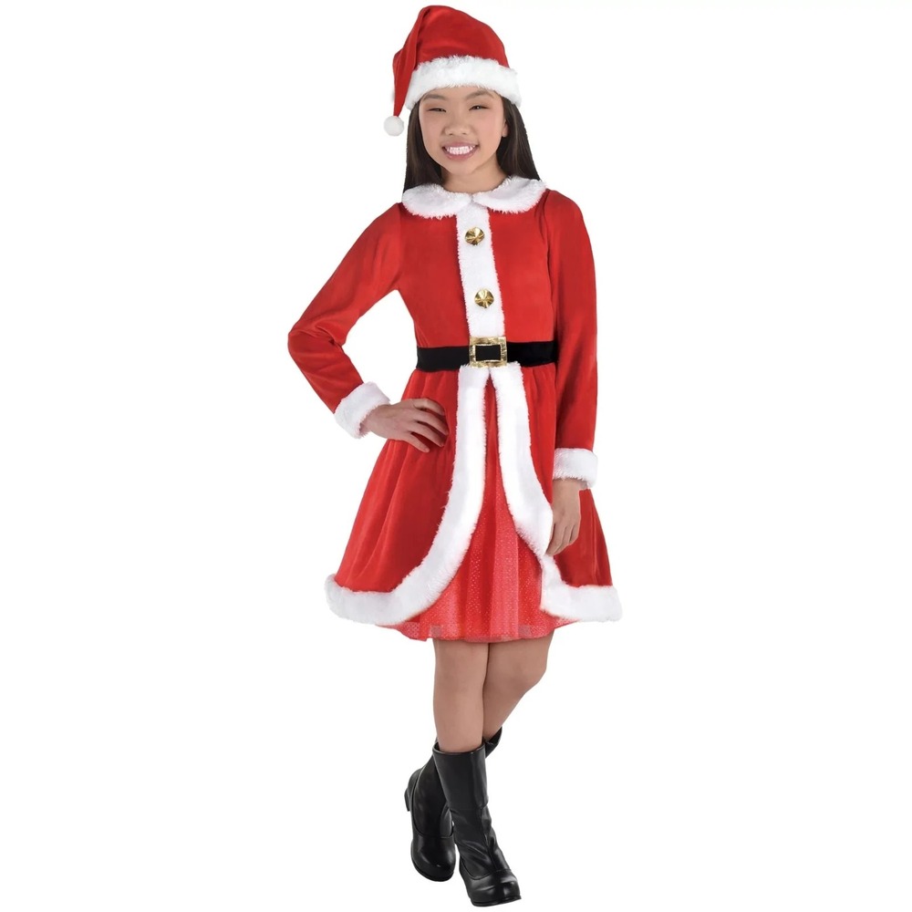 Mrs. Claus Christmas Holiday Girls red velvet-style Costume Santa Hat White Fur